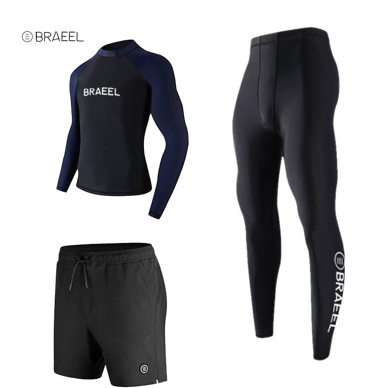 Three sets of black and blue